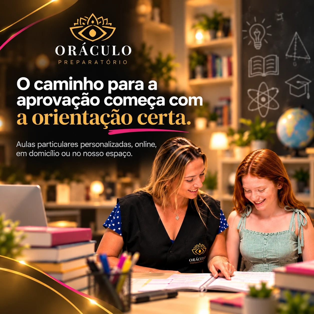 O caminho para a aprovação começa com a orientação certa. Aulas particulares personalizadas.